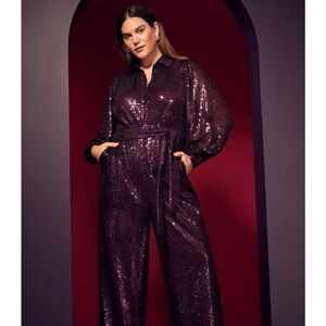 Eloquii Purple Sequin Jumpsuit with Wide-Leg Silhouette